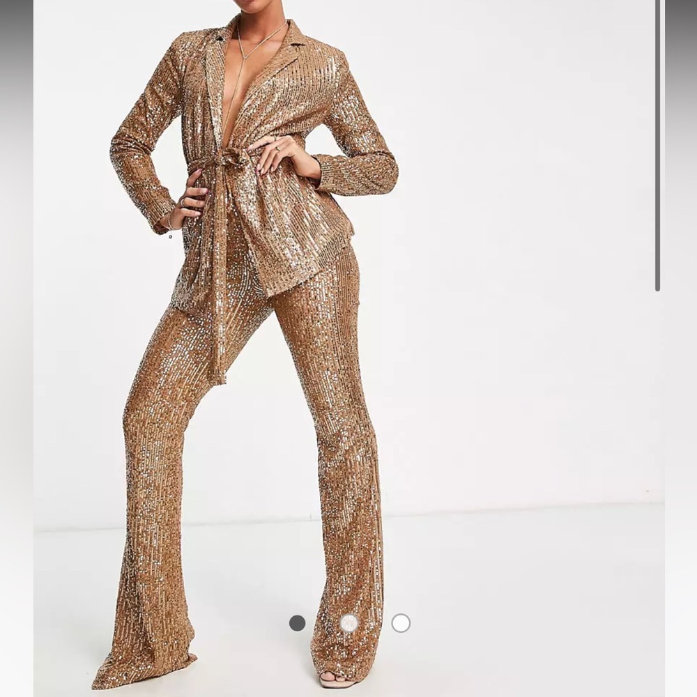 ASOS Jersey Sequin Suit Blazer and Pants Rose Gold size Small/ 2-4